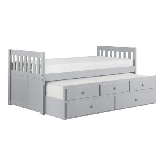 Lexicon Orion Pine Twin Over Twin Trundle Bed with two Storage Drawers in Gray