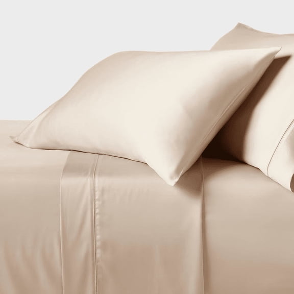 Twin/Twin XL 3-Piece 320 Thread Count TENCEL Lyocell Sheet Set, Satin Weave Cooling Bedding, 18 in Deep Pocket, True Khaki