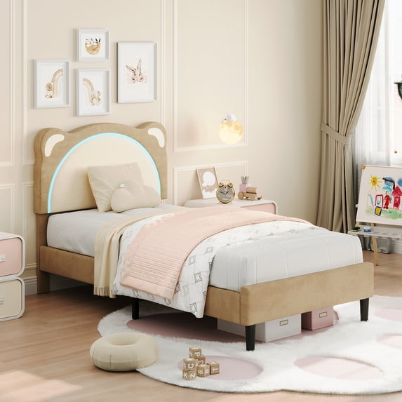 Twin/Twin XL Bed Frame, Upholstered Platform Bed Frame with Adjustable Headboard, Wooden Slats Support, No Box Spring Needed