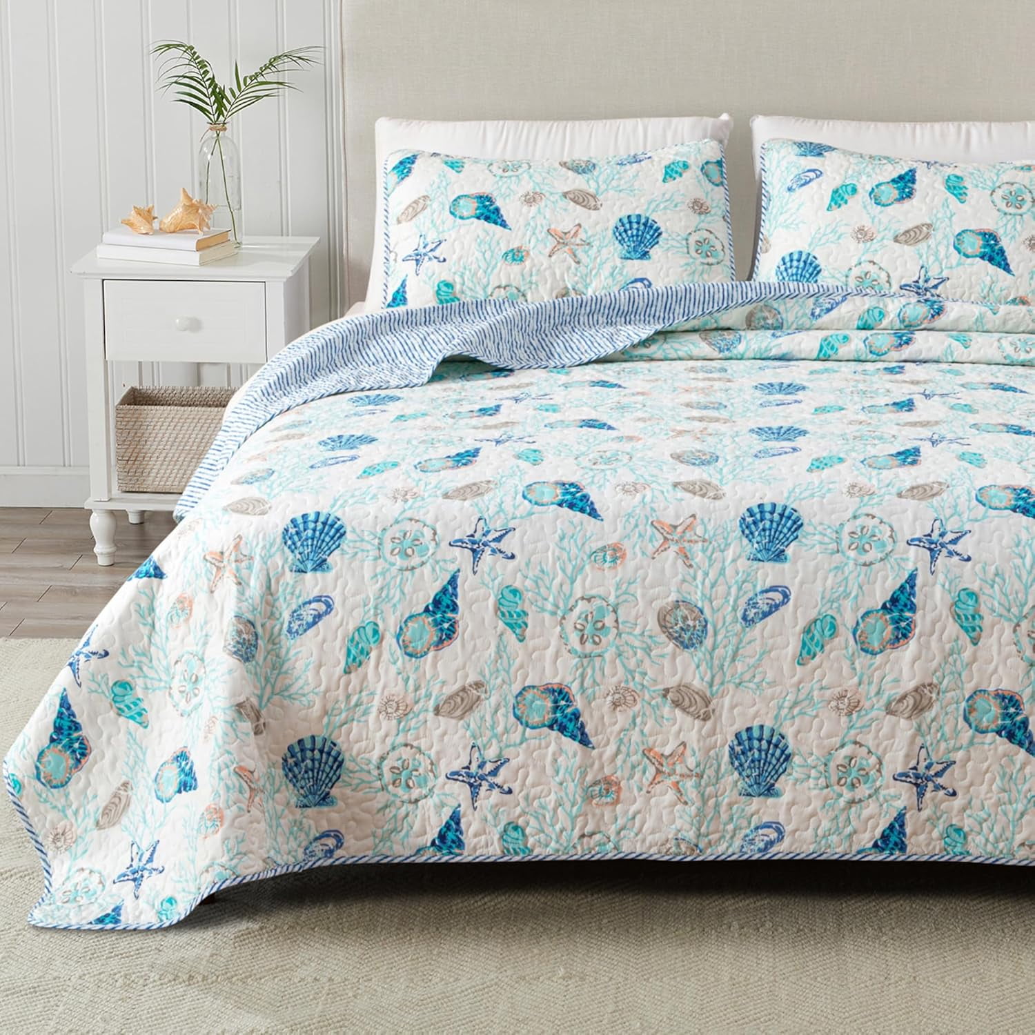 Twin/Twin XL Coastal Quilt Bedding Set, Summer Coastal Quilt with Sham ...