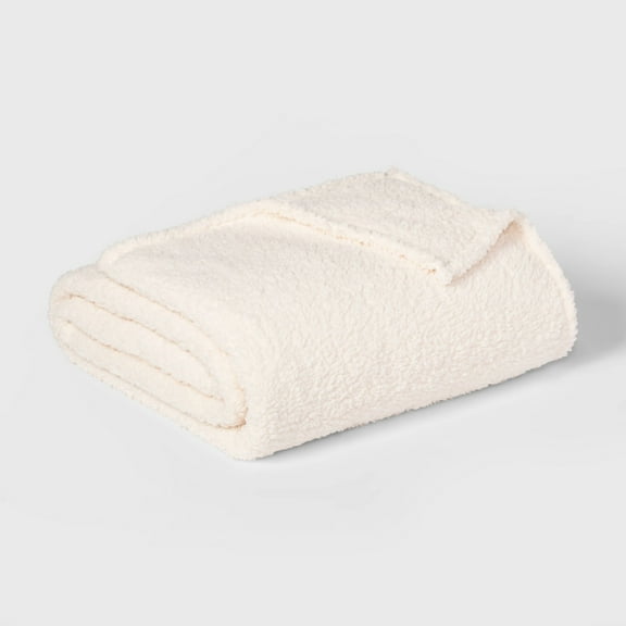 Twin/Twin XL Faux Shearling Bed Blanket White: Plush, Midweight, Machine Washable, 300 Thread Count
