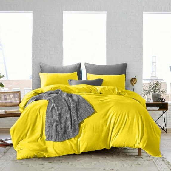Twin/Twin XL Size Microfiber Duvet Cover Solid Ultra Soft & Breathable 3 Piece Luxury Soft Wrinkle Free Cooling Sheet (1 Duvet Cover with 2 Pillowcases, Yellow)