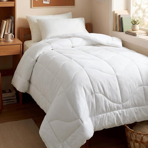 Twin Ultra-Soft Quilted Down Alternative Comforter Blanket White 88x68 in