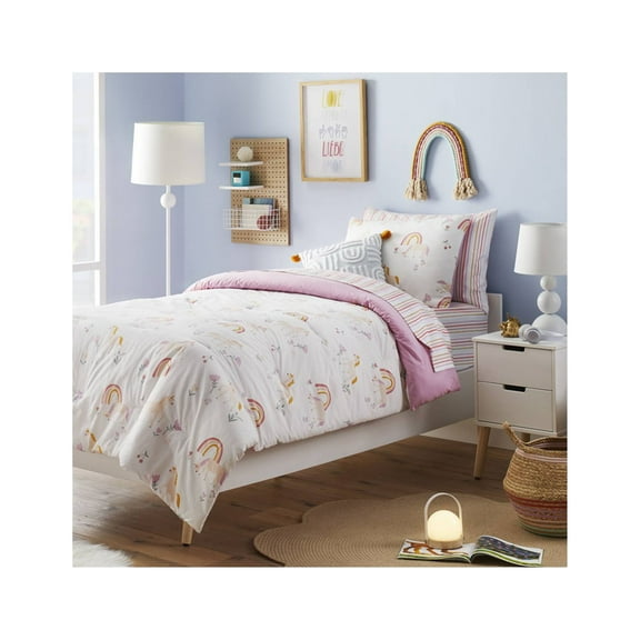 Twin Unicorn Kids' Comforter Set: Girls Twin Bedding, Rainbow Pattern, OEKO-TEX Certified