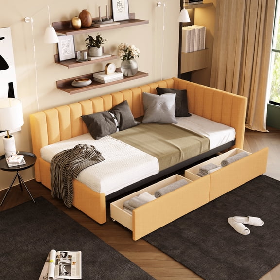 Twin Upholstered Daybed with 2 Storage Drawers / Ideal for Organizing Clothes and Toys