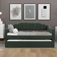 thumbnail image 1 of Twin Upholstered Daybed with Trundle, Sofa Bed Wood Bed Frame with Swooping Arms, No Box Spring Needed (Green), 1 of 10