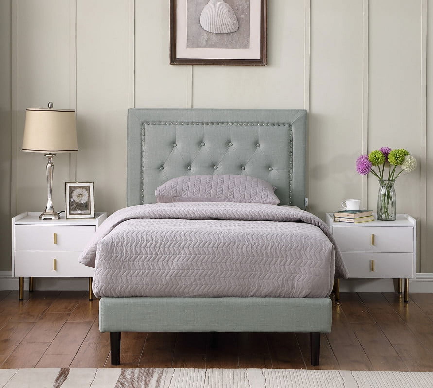 Twin Upholstered Platform Bed Frame with 48" Tall Adjustable Headboard