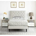 thumbnail image 1 of Twin Upholstered Platform Bed Frame with 48" Tall Adjustable Headboard - Button Tufted Suede Bed - Beige - Oliver & Smith - Princeton, 1 of 6