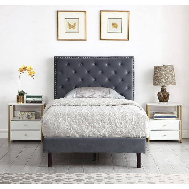 Twin Upholstered Platform Bed Frame with 48" Tall Adjustable Headboard
