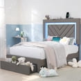 thumbnail image 1 of NHIXSOM Twin Upholstered Platform Bed Frame with LED Lights and Storage, Velvet Adjustable Headboard, Grey, 1 of 8