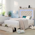 thumbnail image 1 of NHIXSOM Twin Upholstered Platform Bed Frame with LED Lights and Storage, Velvet Adjustable Headboard, Off White, 1 of 8