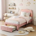 thumbnail image 1 of Twin Upholstered Smart LED Bed Frame with Adjustable Bear Headboard, Velvet Princess Platform, Pink, 1 of 8