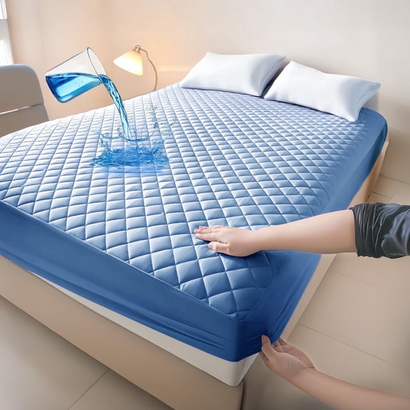 Twin Waterproof Mattress Protector, Breathable Soft Mattress Pad Cover for Bed, Blue
