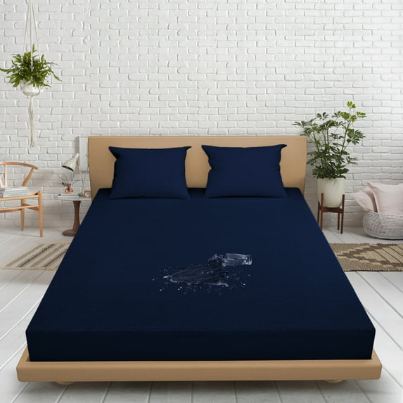 Twin Waterproof Mattress Protector Soft & Breathable Terry Cotton Fitted Style Navy Blue Fits up -15'' Deep Pocket, Skin-Friendly Machine Wash Mattress Protector