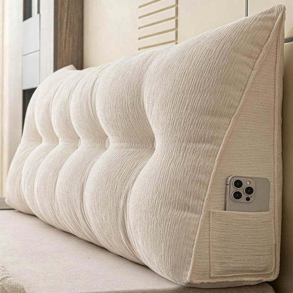 Twin Wedge Headboard Pillow, Comfort Triangular Reading Backrest Pillow with Removable Cover for Sitting up Relaxing, White