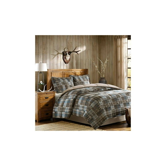 Twin White River Down Alternative Comforter Mini Set - Multi: Plaid, Hypoallergenic, Microfiber: All Ages, OEKO-TEX Certified