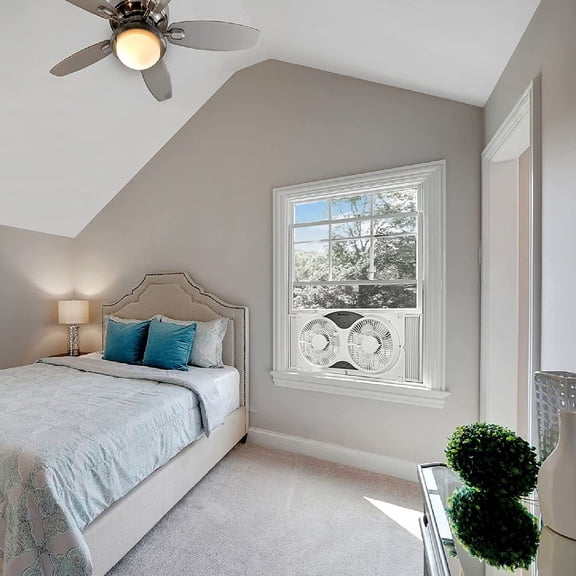 Twin Window Fan with Remote Control, 9 inch, 3 Speed, 3 Function, Expandable, Exhaust, Airflow 8.40 ft/sec, Ideal for Home, Kitchen, Bedroom & Office, CZ310R