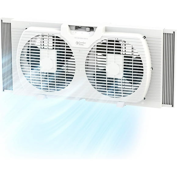 Twin Window Fan with Reversible Airflow Control, 9 inch, Auto-Locking Expanders, 2 Speed Fan, Dual Fan, Exhaust, Airflow 9.84 ft/sec, Ideal for Home, Kitchen, Bedroom & Office, CZ319WT