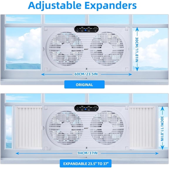 Twin Window Fan with Reversible Airflow, 9-Inch Window Fan with Remote Control and 3 Speeds, Expandable Window Exhaust Fans for Home Bedroom