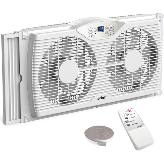 Twin Window Fan with Reversible Airflow, Thermostat Controlled, 3 Speeds & 3 Functions(Exhaust, Intake & Circulate), 23.8