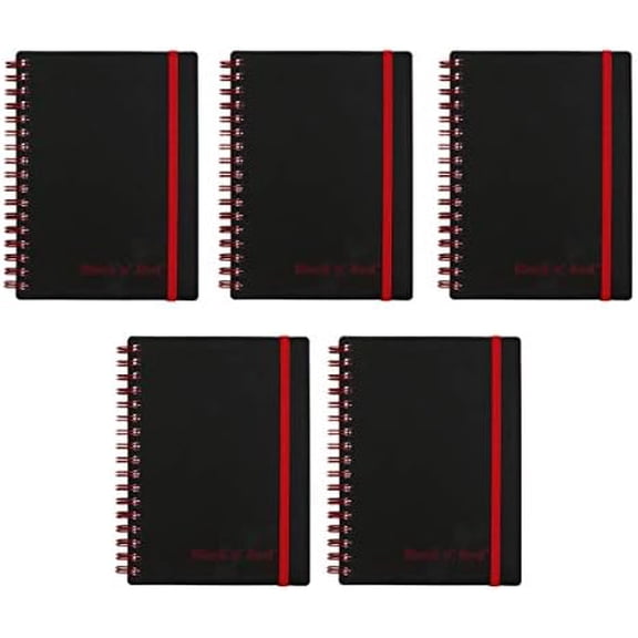 Twin Wire Poly Cover Notebook, 3-5/8" x 5-7/8" Sheet Size, Black/Red, 70 Ruled Sheets, Sold as 5 Pack (F67010)$$Office