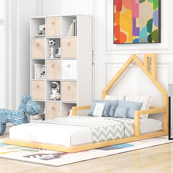 Twin Wood Floor Bed With Captivating House Headboard - Build Fascinating Mattress Compatibility