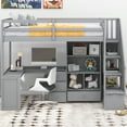 thumbnail image 1 of Twin Wood Loft Bed with L-Shaped Desk and Drawers, Cabinet and Storage Staircase, Loft Twin Bed with Desk for Teenagers, Multiple Functions Bed, Easy to Assemble (Gray), 1 of 9