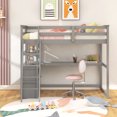 thumbnail image 1 of Twin Wood Loft Bed with Ladder and Guard Rail, Loft Bed with Storage Shelves and Two Built-in Drawers, Loft Twin Bed with Desk for Teenagers, Multiple Functions Bed(Gray), 1 of 8