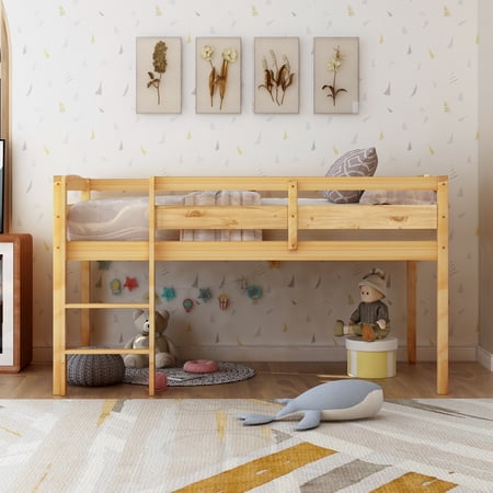 Twin Wood Loft Bed Low Loft Beds with Ladder,Twin