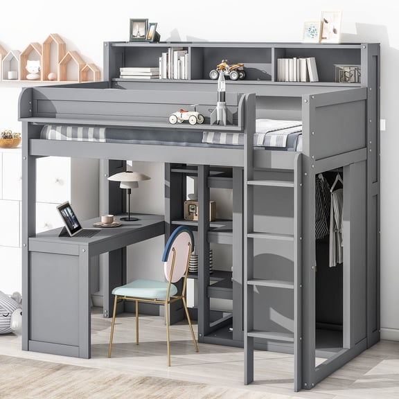 Twin Wood Loft - Safe with Guardrails & Ladder - Bedroom Accommodation - Fall - Free Rest