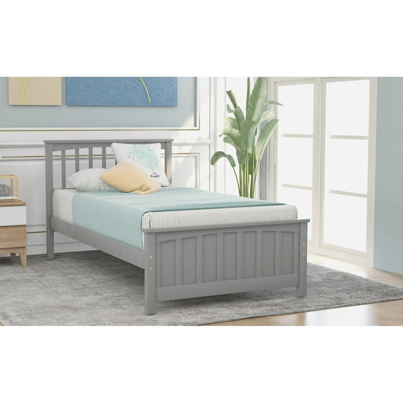 Twin Wood Platform Bed In Gray, With An Elegant And Functional Style Size Gray A Stylish Design