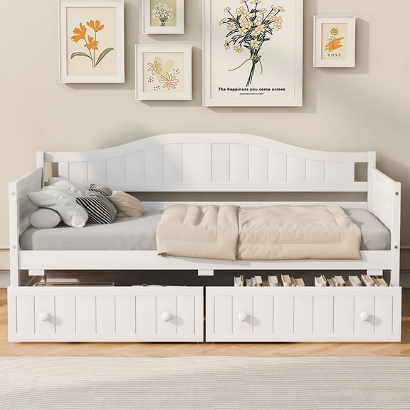 Twin Wooden Daybed with 2 drawers, Sofa Bed for Bedroom Living Room,No Box Spring Needed