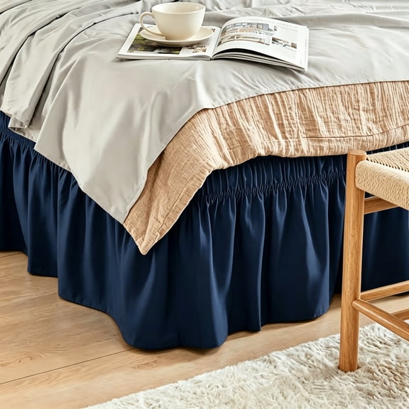 Twin Wrap Around Dust Ruffle Bed Skirt - Fashionable & Long-lasting With Double Elastic Belts - Made For Various Size Beds With 15 Inch Tailored Drop