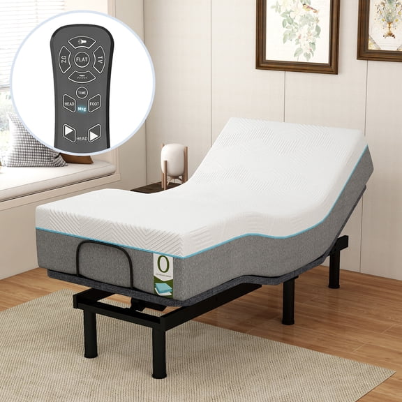 Twin XL Adjustable Bed Base Massage with 12" Memory Foam Firm Mattress , Electric Bed Frame Dual Head & Foot Lift, Wireless Remote, Zero Gravity, Anti-Snore, LED Light, USB Ports