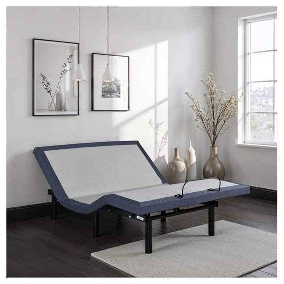 Twin XL Adjustable Bed Base with Three Vibration Modes and Head and Foot Position Adjustments Box Spring Not Required + Twin XL + Blue-gray + Adjustable Bedbase + Steel