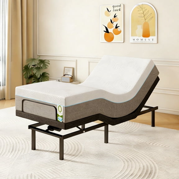 Twin XL Adjustable Bed Base with 12" Mattress, Wireless Remote Control, 12" Adjustable Legs, Head & Foot Incline, Zero Gravity Feature, Anti-Snore
