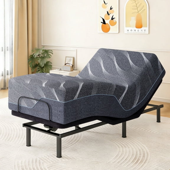 Twin XL Adjustable Bed Base with 14" Mattress, Wireless Remote Control, 12" Adjustable Legs, Head & Foot Incline, Zero Gravity Feature, Anti-Snore