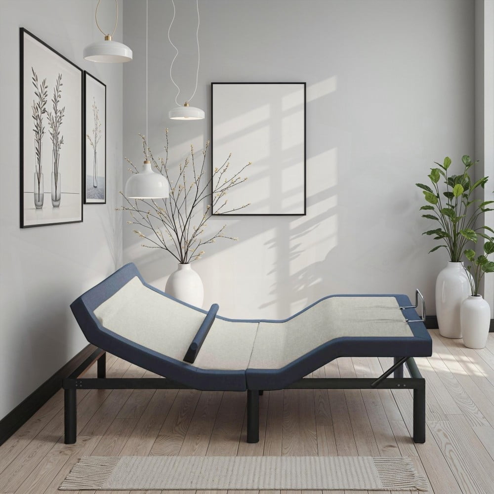 Leggett and Platt Home Textiles Doral Complete Bed with Metal Duo Panels  and Dark Walnut Wood Posts, Queen, Matte Black Finish, image size:1000x1000