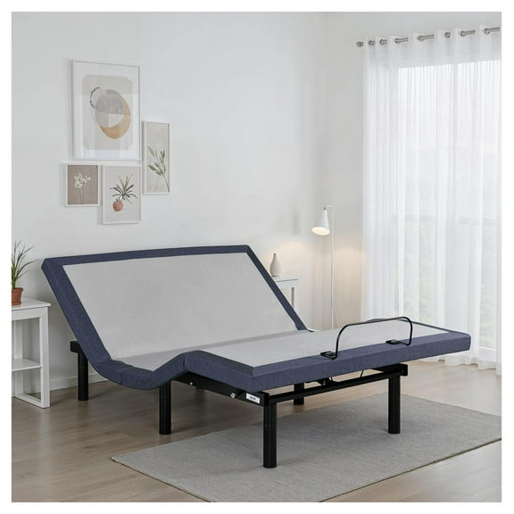 Twin XL Adjustable Bed Base with Head and Foot Position Adjustments Box Spring Not Required + Twin XL + Blue-gray + Adjustable Bedbase + Steel