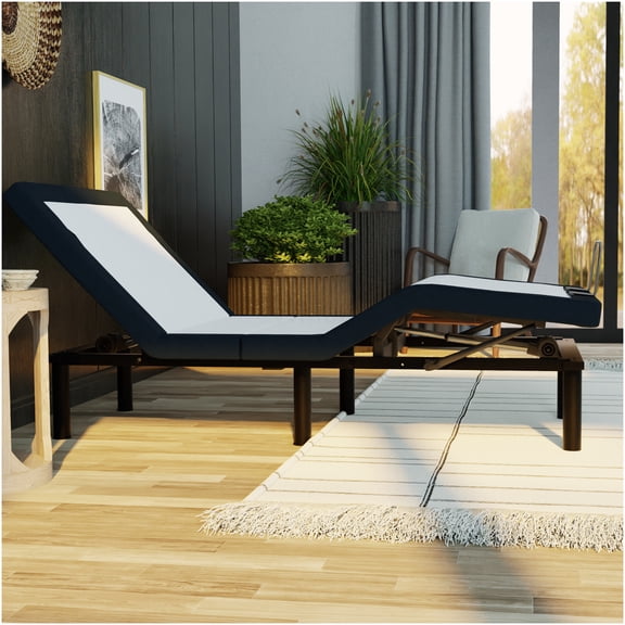 Twin XL Adjustable Bed Base with Zero Clearance, Wireless Remote, Memory Function, Head and Foot Incline, Grey Frame