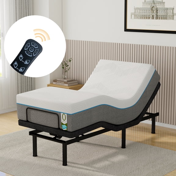 Twin XL Adjustable Bed Frame with 12" Memory Foam Mattress, Adjustable Height Bed Base with Under-Bed LED, Head and Foot Lift, Pillow-Tilt, Wireless Remote, USB Ports, Zero Gravity
