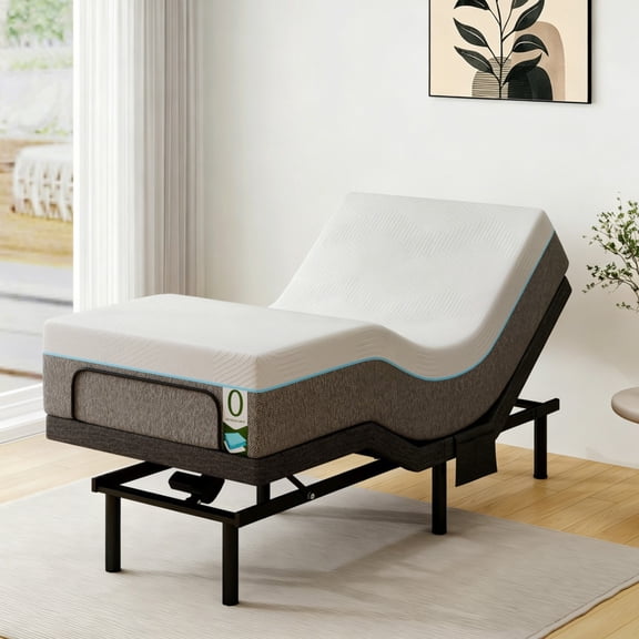 Twin XL Adjustable Bed Frame with 12" White Memory Foam Mattress, Adjustable Height Bed Base with Under-Bed LED, Head and Foot Lift, Wireless Remote, USB Ports, Zero Gravity, Side Pocket