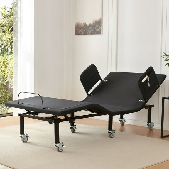 Twin XL Adjustable Bed Frame with Bed Rails for Adults, Wireless Remote, Under-Bed Light, Brake Wheel Legs - Easy Setup Adjustable Base Head/Foot Incline Zero Gravity Electric Bed