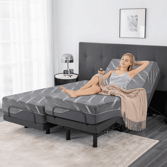 Twin XL Adjustable Bed Frame with Mattress, 12-Inch Boxed White Gel Memory Foam Medium Comfort Mattress, Adjustable Bed Frame with Wireless Remote, Smart Electric Bed Frame