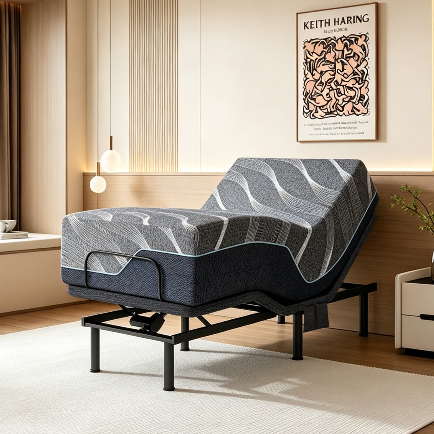 Twin XL Adjustable Bed Frame with Mattress – 14 Inch Grey Gel Memory Foam Mattress in Box, Electric Base with LED Light, USB Ports, Wireless Remote, Zero Gravity, Anti-Snore
