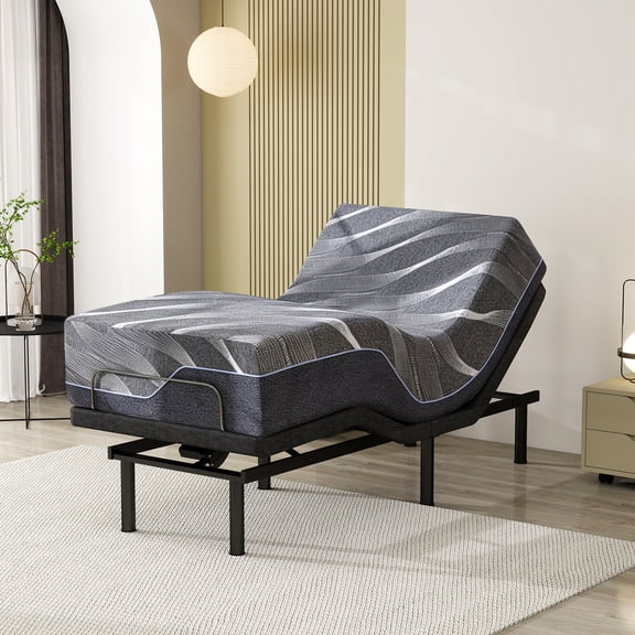Twin XL Adjustable Bed Frame with Mattress, Electric Base with Head & Foot Lift, Pillow-Tilt, Under-Bed LED, USB Ports, Zero Gravity, One-Touch Flat, TV Mode, Memory Function, 4"+8" Adjustable Legs
