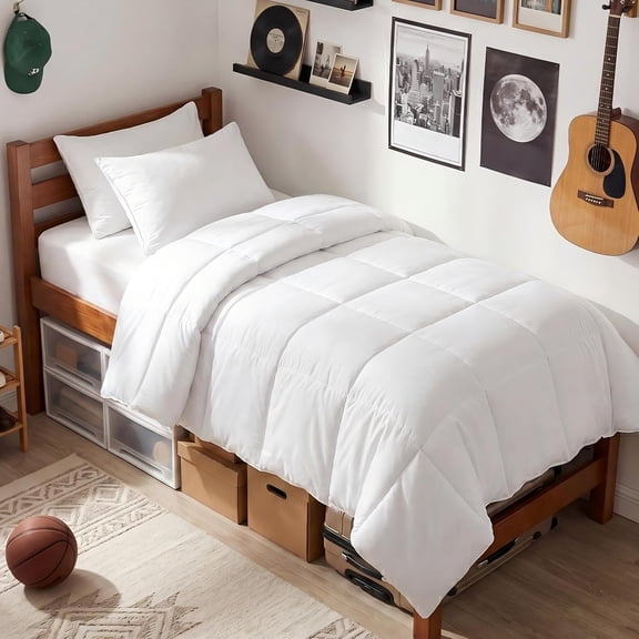 Twin XL Down Alternative Comforter, White, 68x92 Inches | College Dorm Quilted Duvet Insert, Soft Lightweight Bedding with Corner Tabs, Breathable Machine Washable Dorm Essentials