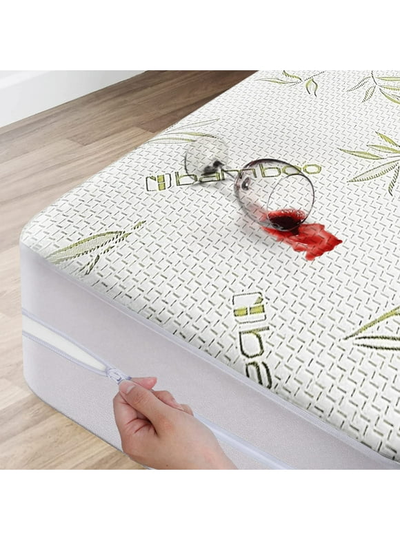 Twin XL Bamboo Mattress Protector with Zipper - 100% Waterproof Size Mattress Cover - Ultra Soft Jacquard Fabric Cooling Breathable Noiseless Mattress Pad Covers - Zippered Mattress Encasement