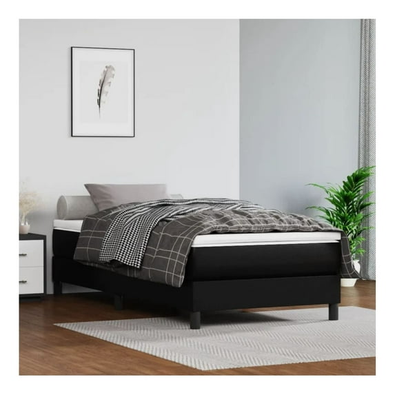 Twin XL Bed Frame Black Faux Leather - Durable Platform Bed - No Mattress - Modern Bedroom Furniture