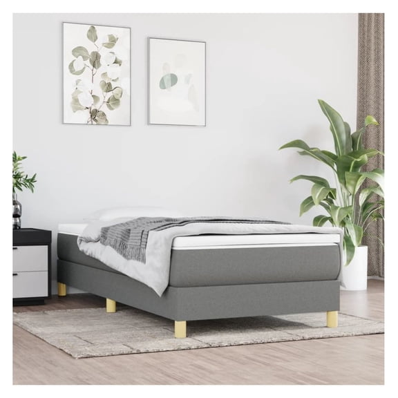 Twin Bed Frame Dark Gray Fabric, No Mattress - Modern Platform Bed with Plywood Slats - US Only